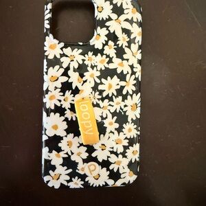 Loopy Case Black White Daisy Wristlet with Yellow Logo